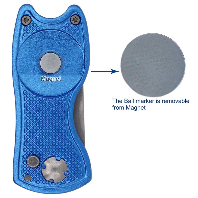 TuLick Divot Repair Tool with Magnetic Divot Tool, Golf Divot Repair Tool Made of Metal, Golf Divot Tool Foldable Design (Blue) - Image 4